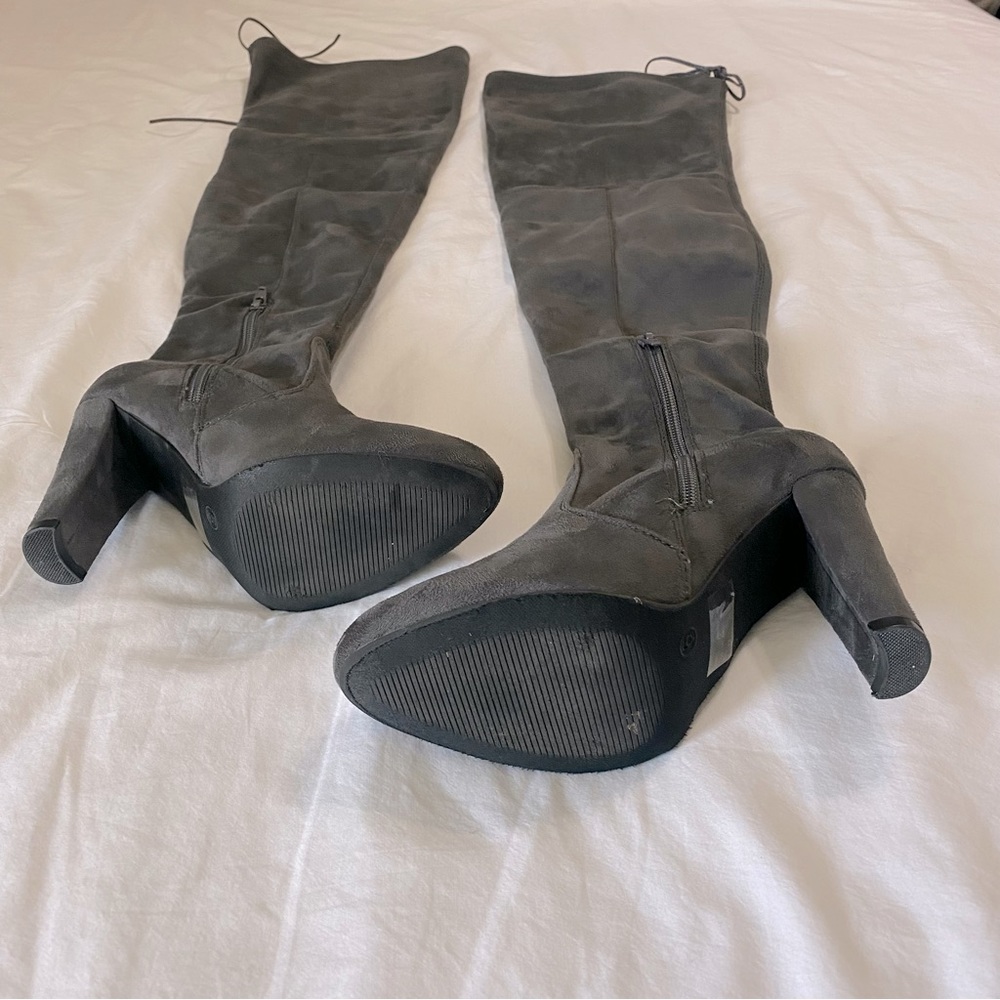 Charlotte Russe Charcoal Gray Suede Amaya Heeled Boot - Picture 12 of 12
